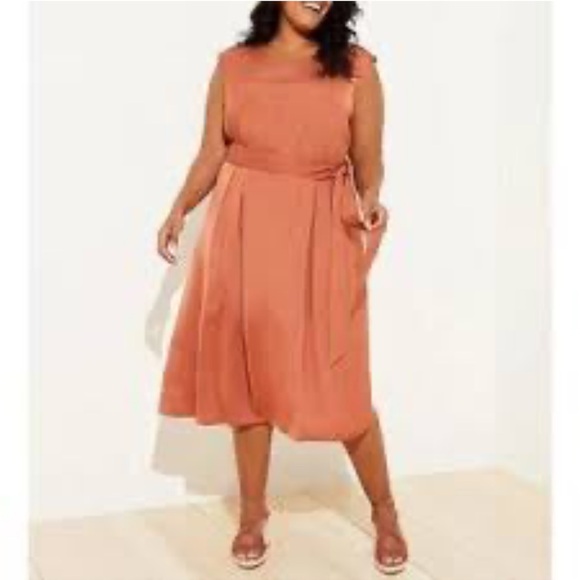 LOFT Plus satin Rust Midi Dress with waist tie size 18 - Picture 2 of 3